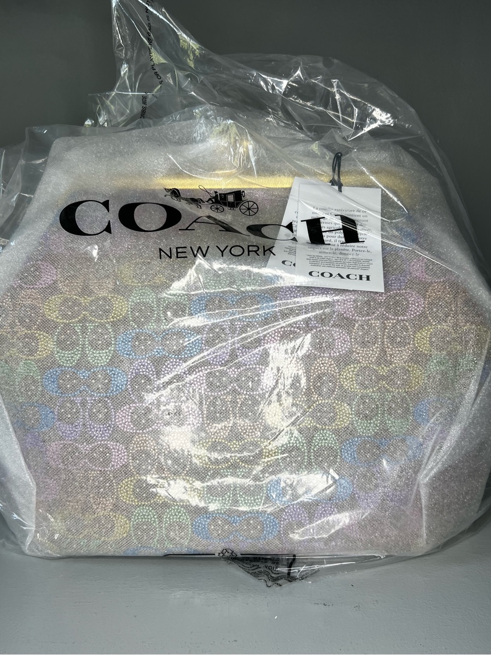 Coach Large Rainbow Crystal Kisslock Frame Leather Shoulder Bag